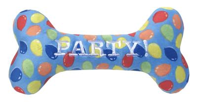 Huxley & Kent "Birthday Party Time" Plush Bone Dog Toy - Small & Large, Blue