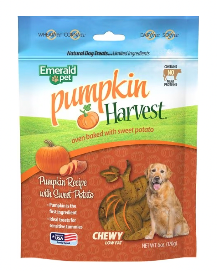 Emerald Pet Pumpkin Harvest Oven Baked with Sweet Potato Dog Treats, 6-oz bag