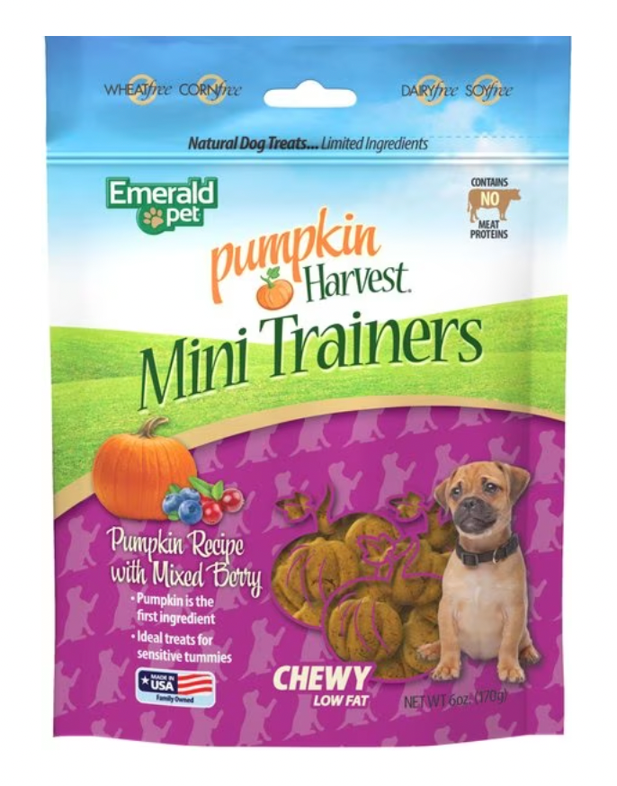 Emerald Pet Pumpkin Harvest Mini Trainers Mixed Berry Soft & Chewy Dog Treats, 6-oz bag