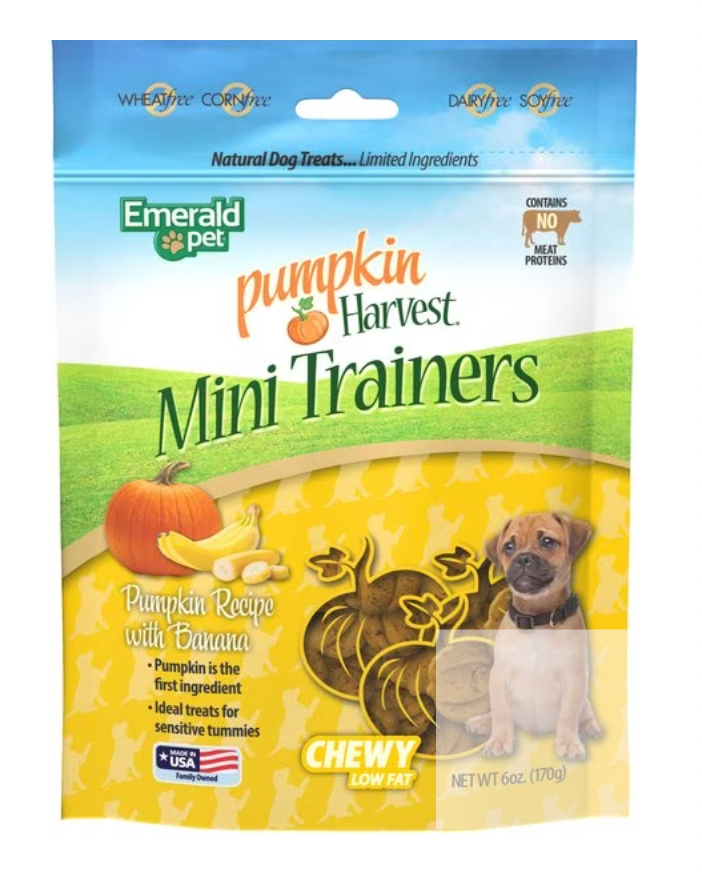 Emerald Pet Pumpkin Harvest Mini Trainers Pumpkin & Banana Soft & Chewy Dog Treats, 6-oz bag