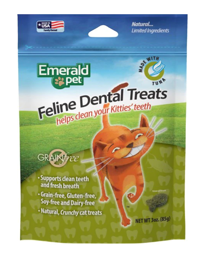Emerald Pet Feline Dental Tuna Flavor Grain-Free Cat Treats, 3 oz.