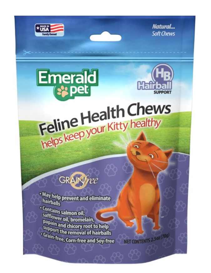 Emerald Pet Chicken Flavored Hairball Formula Grain-Free Cat Chews, 2.5-oz bag