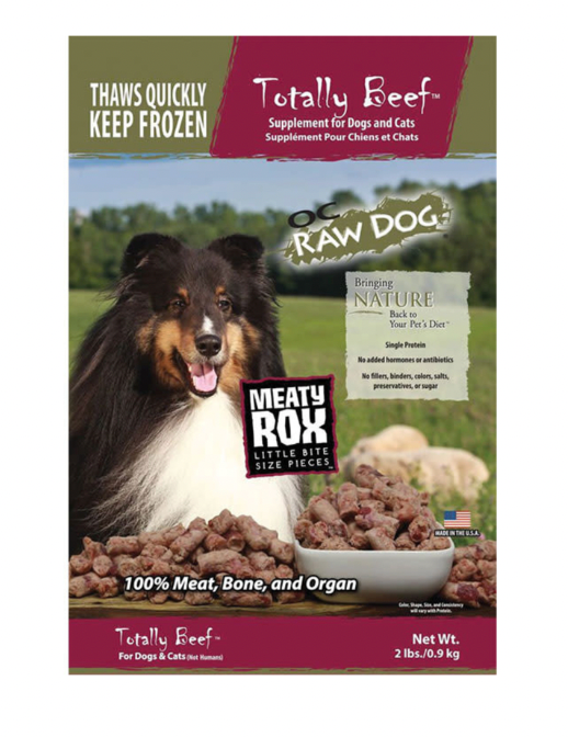 OC Raw Meaty Roxx Frozen Dog Food or Topper 2 lb., Totally Beef recipe