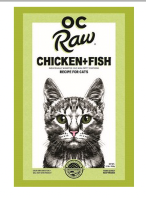 OC Raw Frozen Mini Patties for Cats, 2 lb. (10 oz patties) Chicken & Fish