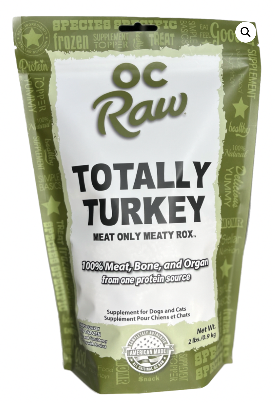 OC Raw Meaty Roxx Frozen Dog Food or Topper 2 lb., Totally Turkey recipe