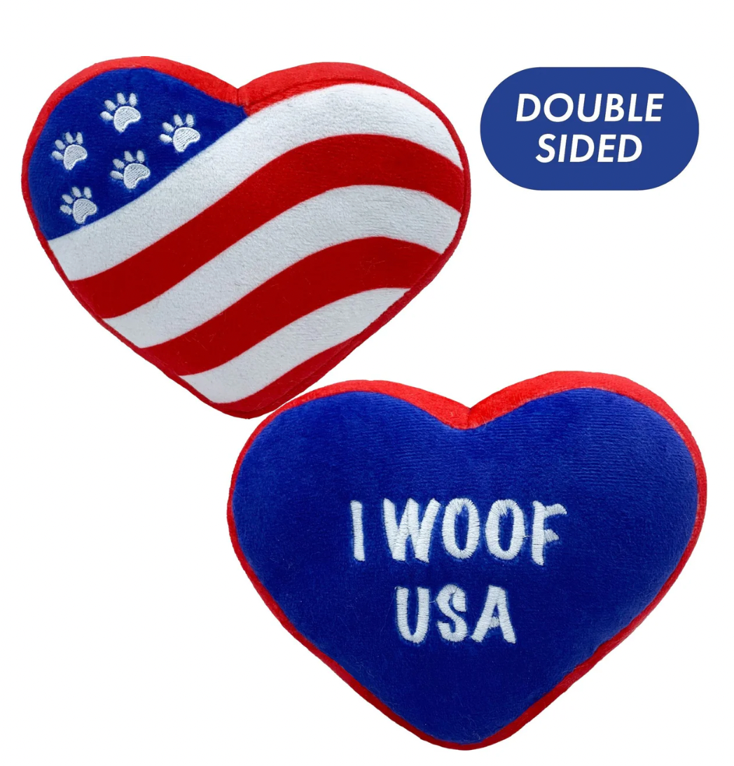 Huxley & Kent Paws & Stripes Double Sided Heart Plush Dog Toy