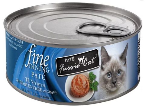 Fussie Cat Fine Dining Pate Tuna with Shrimp Entrée in Gravy Wet Cat Food, 2.82 oz