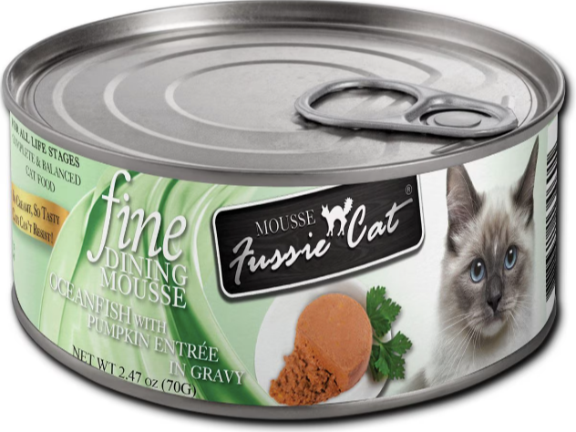 Fussie Cat Fine Dining Mousse OceanFish with Pumpkin Entrée in Gravy Wet Cat Food, 2.82 oz