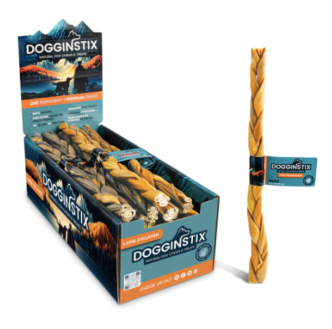 DogginStix Braided Lamb Collagen Dog Chew, 12"