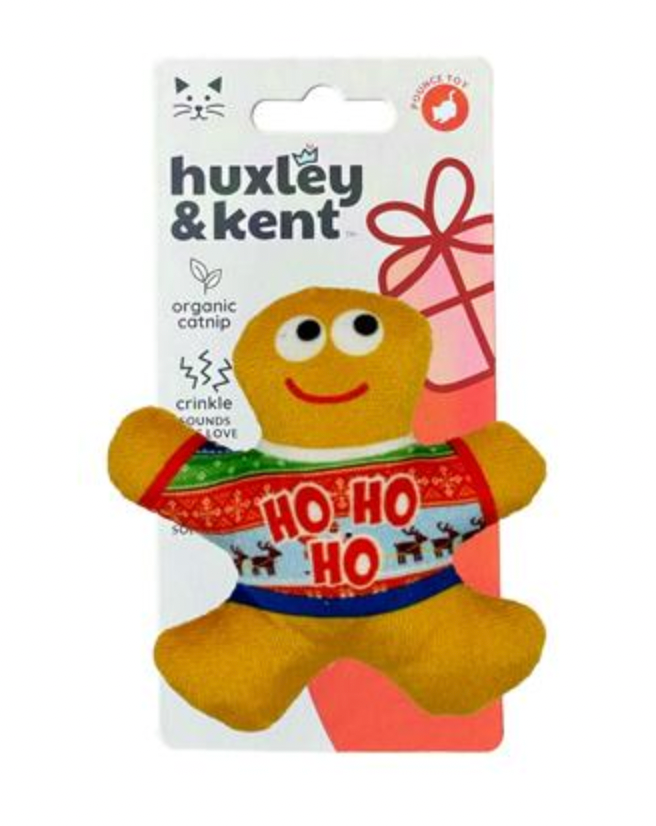 Huxley & Kent Kittybelles "Ugly Sweater Gingerbread Man" Holiday Cat Toy