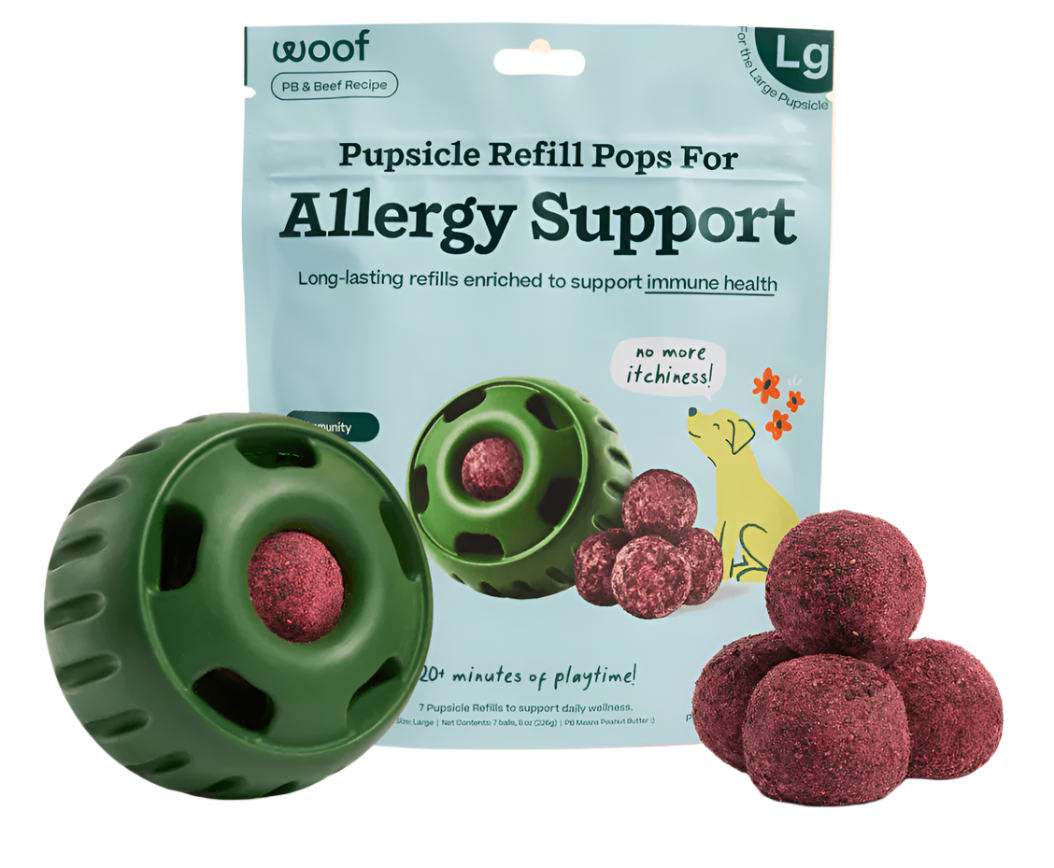 Woof "Pupsicle" Treat Dispenser Toy Lickable Treat Refills, Allergy & Immunity Pops - Small Dog