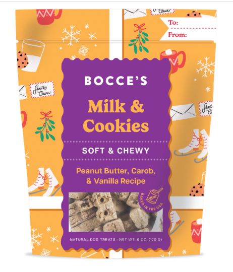 Bocce's "Milk and Cookies" Peanut Butter, Carob & Vanilla Soft & Chewy Dog Treats