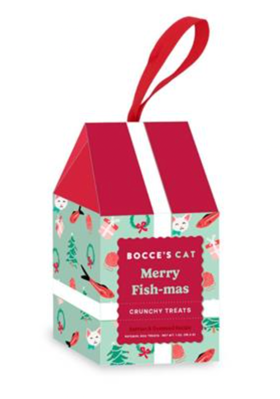 Bocce's Holiday Ornament "Merry Fish-mas" Crunchy Fish Treats for Cats