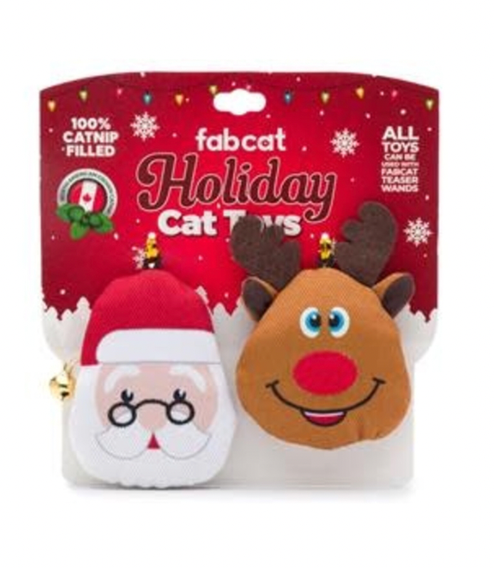 FabCat Santa & Reindeer Holiday Cat Toy, 2 pack