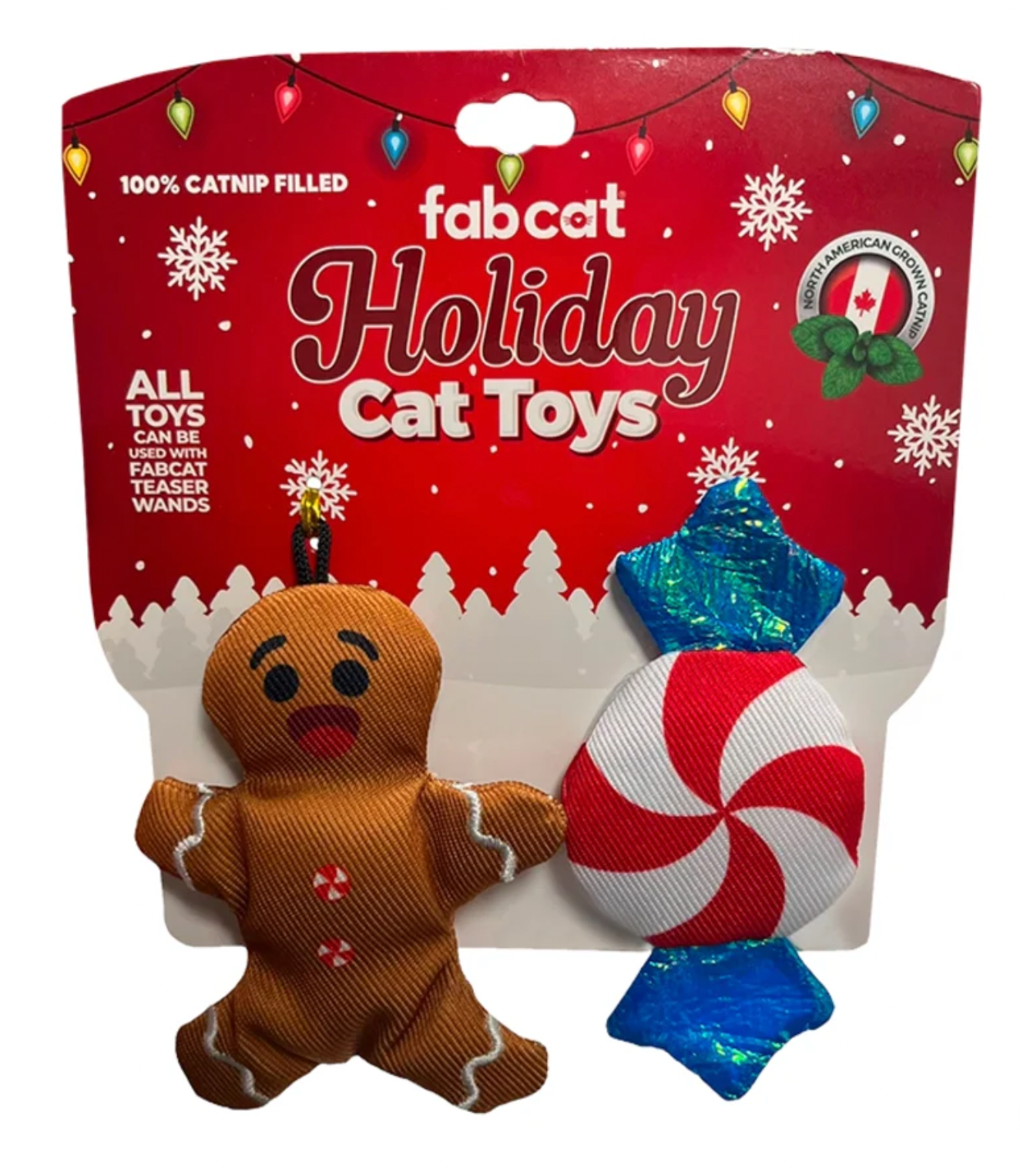 FabCat Gingerbread Man & Peppermint Holiday Cat Toy, 2 pac