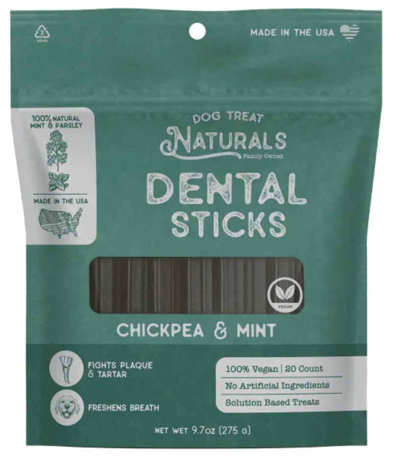 Dog Treat Naturals Superfood Dental Sticks, 10-oz bag: Chickpea & Mint