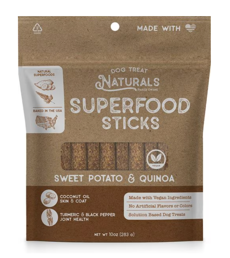 Dog Treat Naturals Superfood Chew Sticks, 10-oz bag: Sweet Potato Quinoa recipe