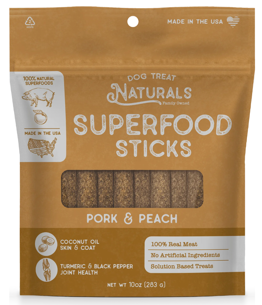 Dog Treat Naturals Superfood Chew Sticks, 10-oz bag: Pork Peach recipe