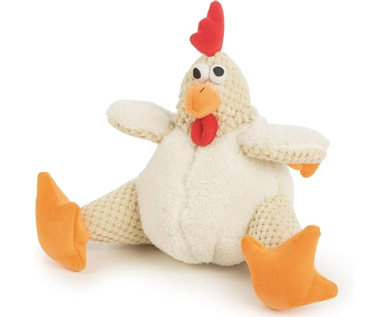 goDog Checkers, Fat White Corduroy Rooster W/Chew Guard, Mini