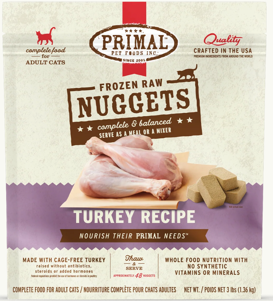Primal Cat Frozen Raw Nuggets, Turkey 3 lbs