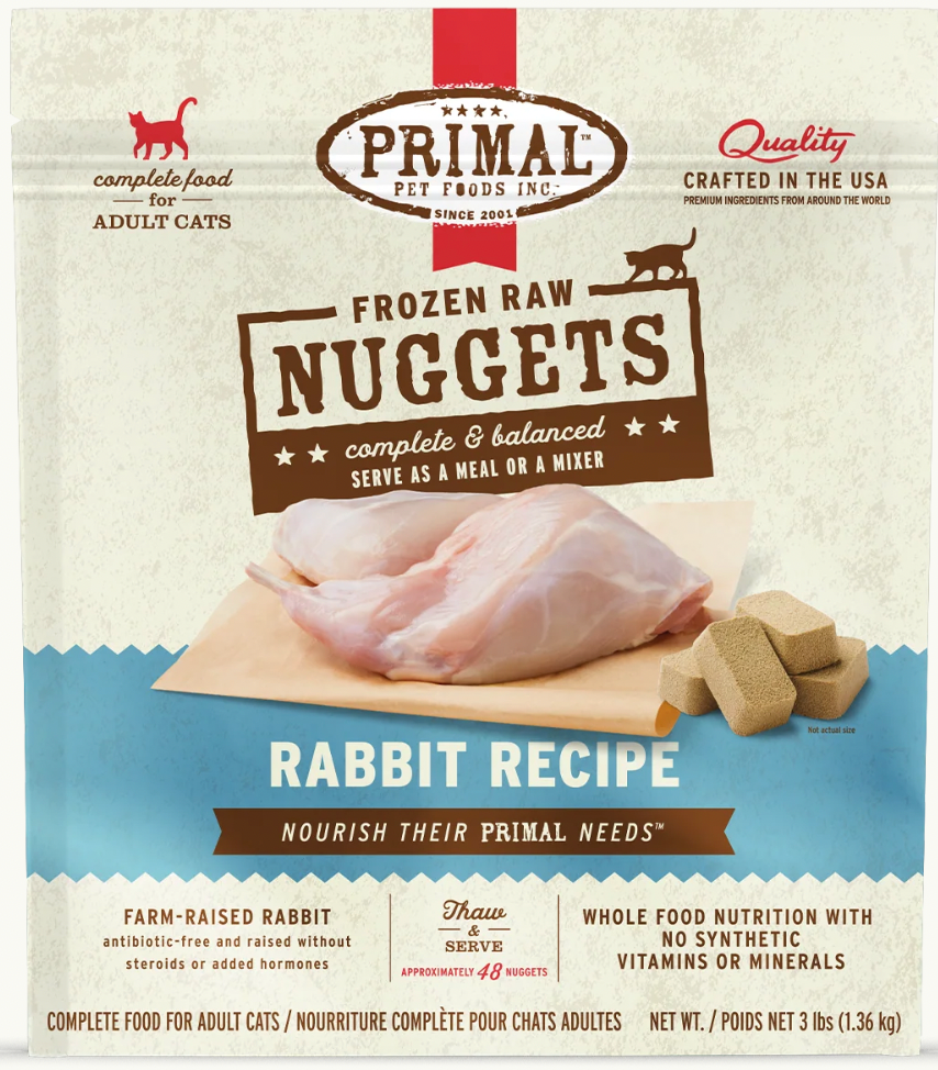 Primal Cat Frozen Raw Nuggets, Rabbit 3 lbs