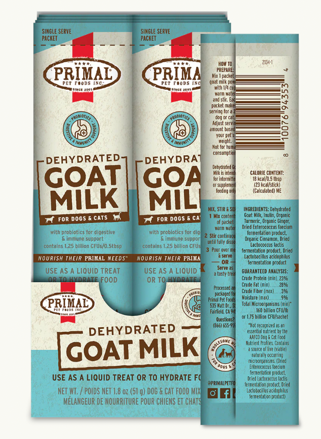 Primal Pet Food Dehydrated Goat Milk for Dogs & Cats, 10 x 1.8 single serve stick-packs