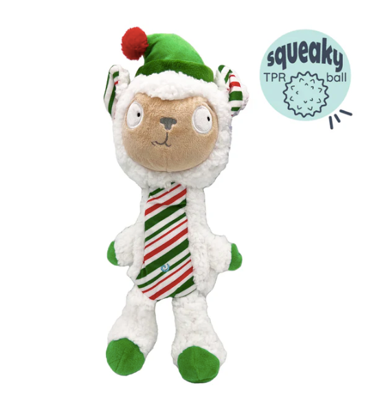Huxley & Kent Holiday Plush, Squeaky Dog Toys, "Peppermint Llama"