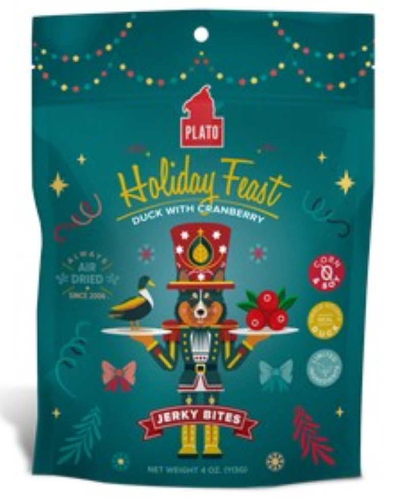 Plato "Holiday Feast" Duck with Cranberry Jerky Bites Dog Treats, 4oz