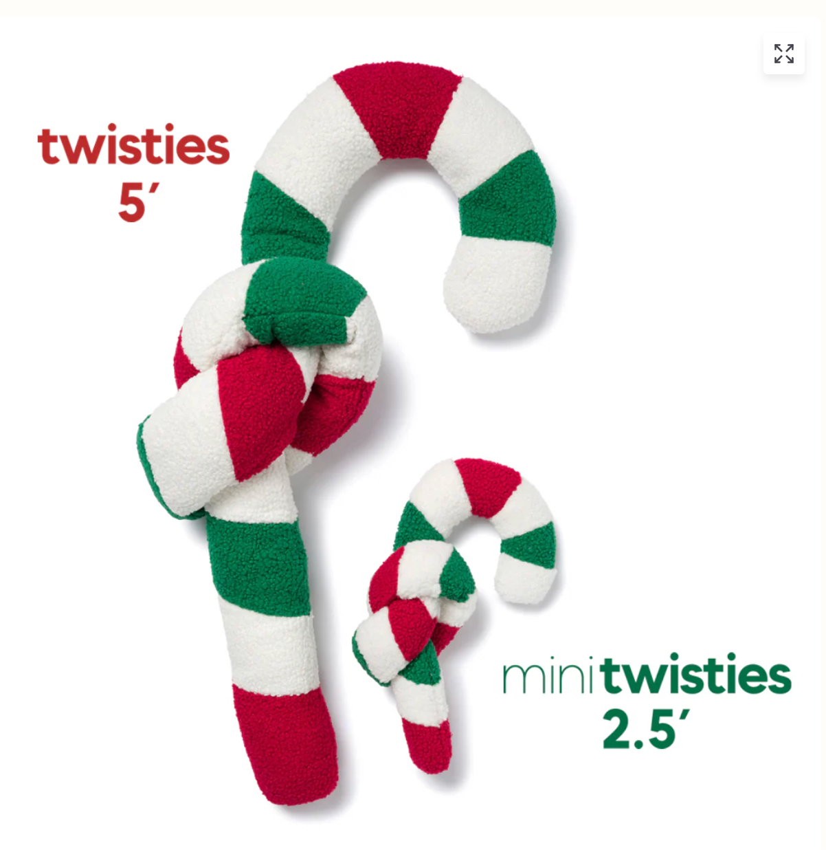 FabDog "Twisty" Crinkle-Squeaky-Plush Dog Toy, Candy Cane: 5 ft. Twisty & 2.5 ft. Mini Twisty