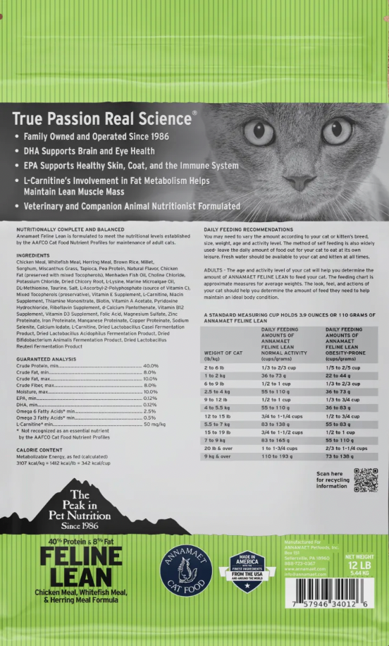Annamaet Lean 40% Protein Chicken, Whitefish & Herring Dry Cat Food