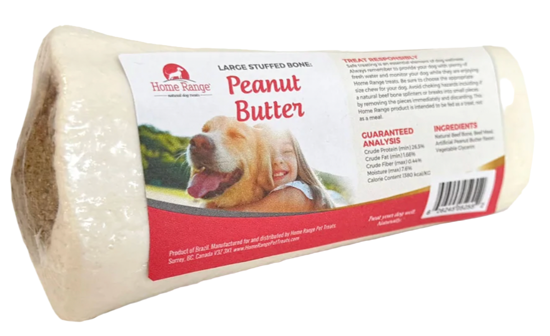Home Range Stuffed Beef Bone, 6" Peanut Butter