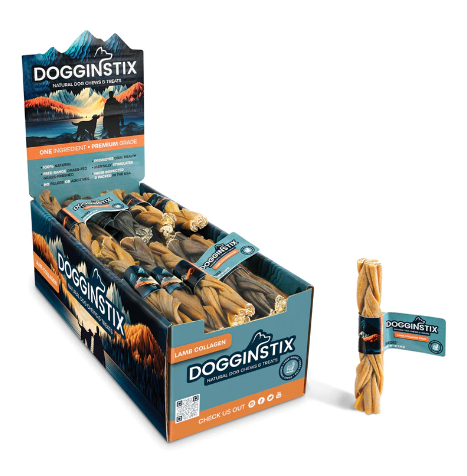 DogginStix Braided Lamb Collagen Dog Chew, 6"
