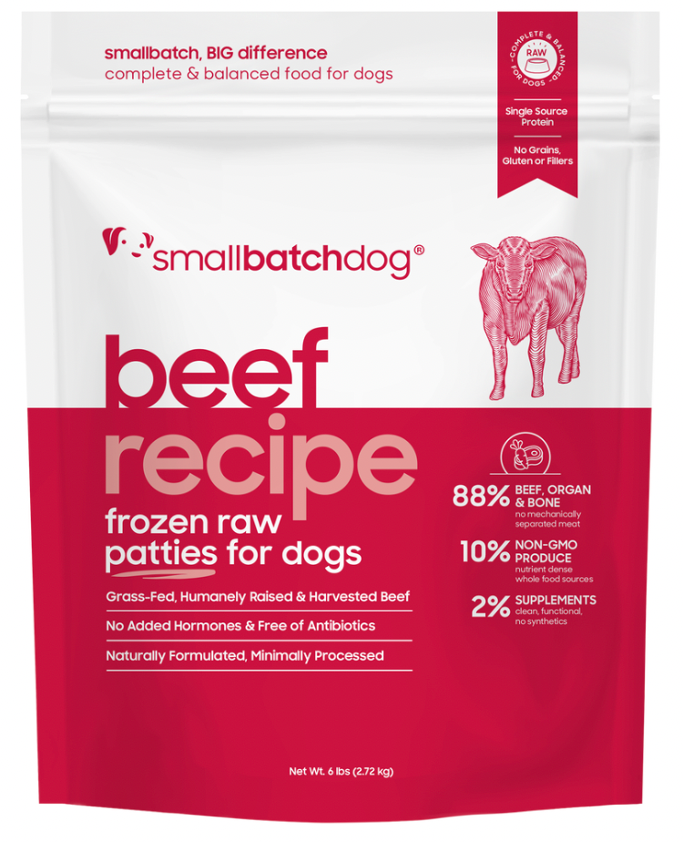 SmallBatch Lightly Cooked, Frozen Dog Food: 2 lb. Sliders, Beef