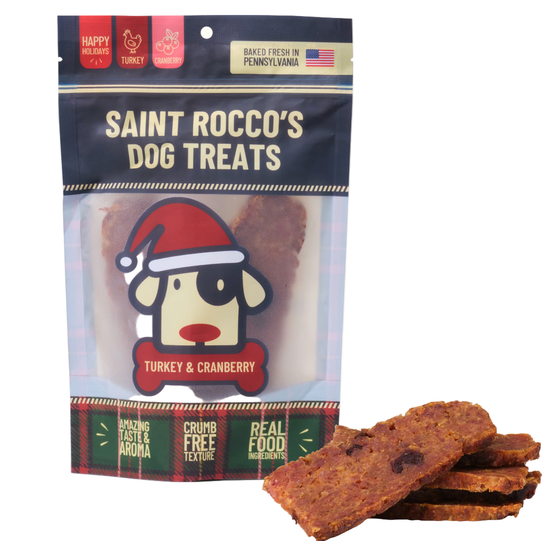 Saint Rocco's USA Human Grade Jerky Dog Treats, Turkey & Cranberry Limited Edition Holiday Recipe
