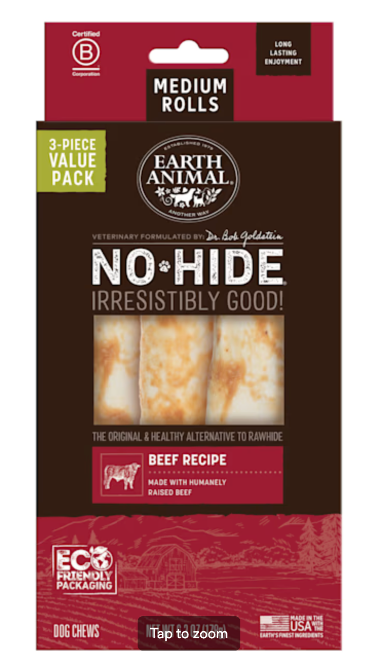 Earth Animal No-Hide® Wholesome Chews, Beef 3-pack Medium Size Value Pack