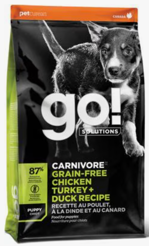 Petcurean Go! Solutions PUPPY, Carnivore grain free Chicken Turkey Duck Recipe