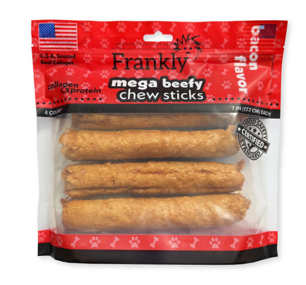 Frankly Pet Mega Beefy 7" Chew Sticks, 4 count: Bacon