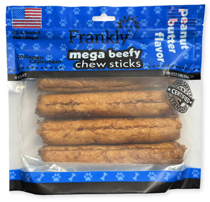 Frankly Pet Mega Beefy 7" Chew Sticks, 4 count: Peanut Butter