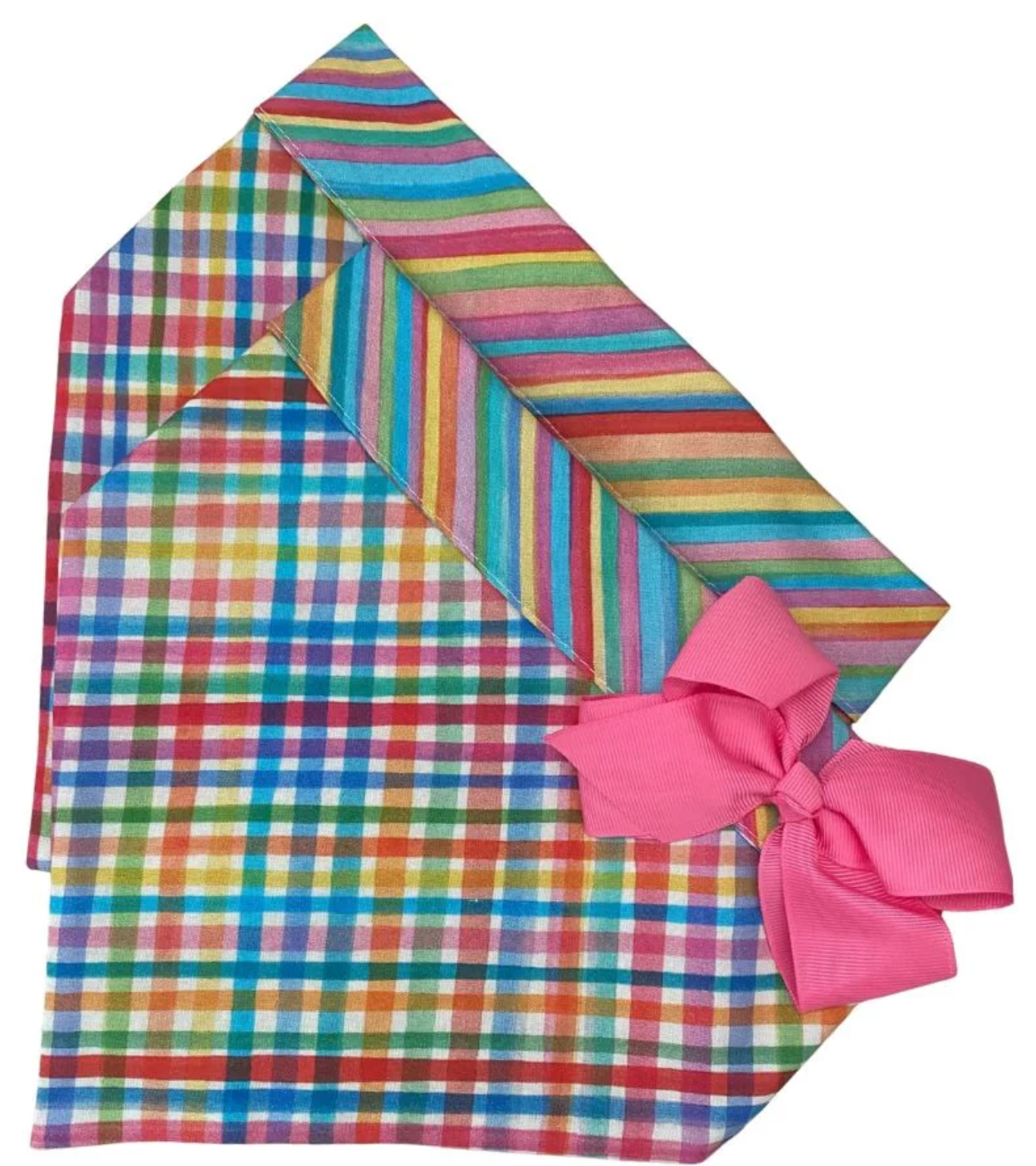 Chloe & Max, double sided bandana: Rainbow Plaid M