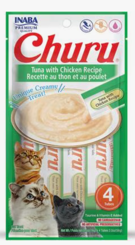 Inaba Churu Creamy Tuna with Chicken Cat Treat, 4 x .5 oz tubes