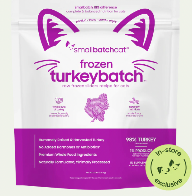 SmallBatch Frozen Raw Turkey Cat Food, 3 lb sliders