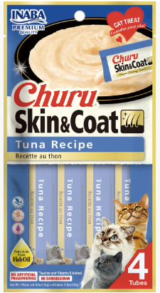 Inaba Churu Creamy SKIN & COAT, Tuna Cat Treat, 4 x .5 oz tubes