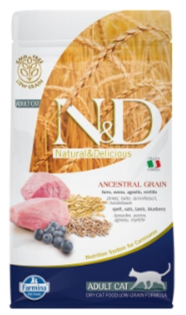 Farmina N&D Ancestral Grain Lamb and Blueberry Dry Cat Food, 3.3 lb.