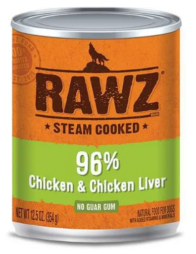 Rawz 96% Chicken, Chicken Liver Wet Dog Food, 12.5 oz.