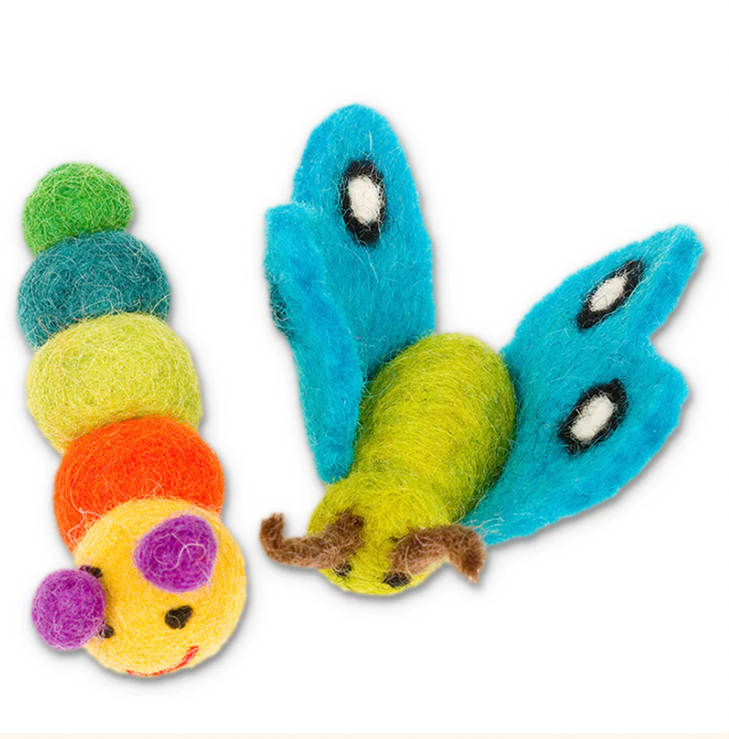 Karma Cat Wool Cat Toys, Caterpillar & Butterfly, 2-pack