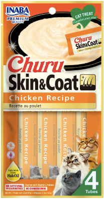 Inaba Churu Creamy SKIN & COAT, Chicken Cat Treat, 4 x .5 oz tubes