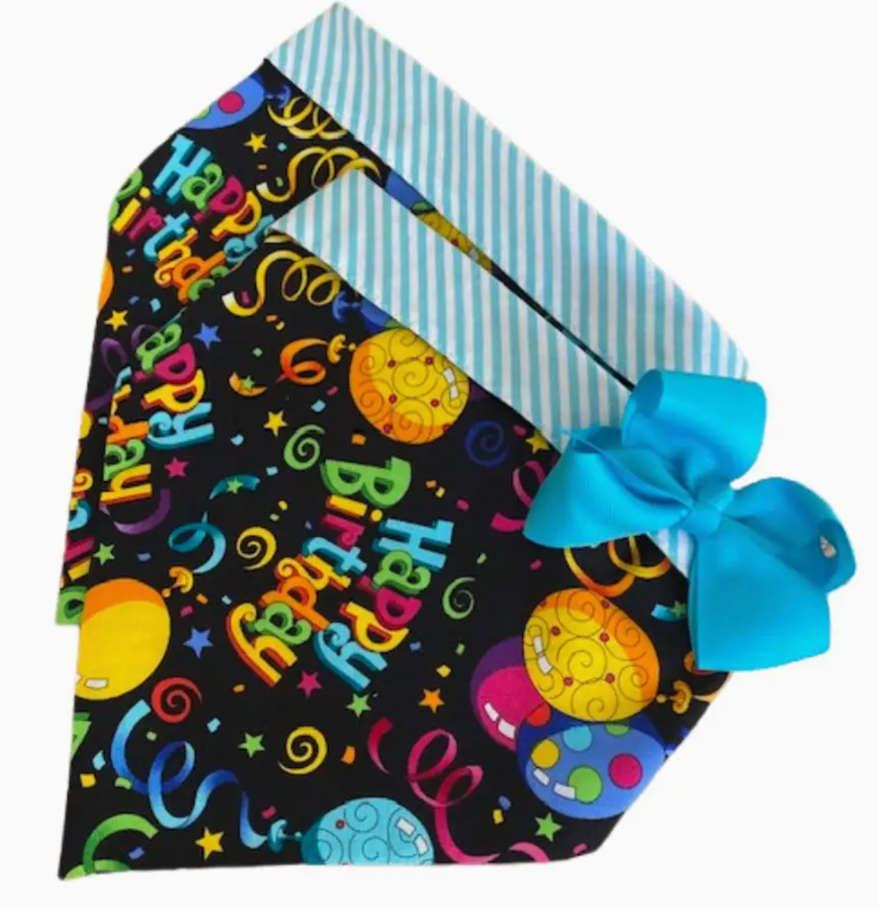 Chloe & Max, double sided bandana: Happy Birthday, Aqua (S-M-L-XL)