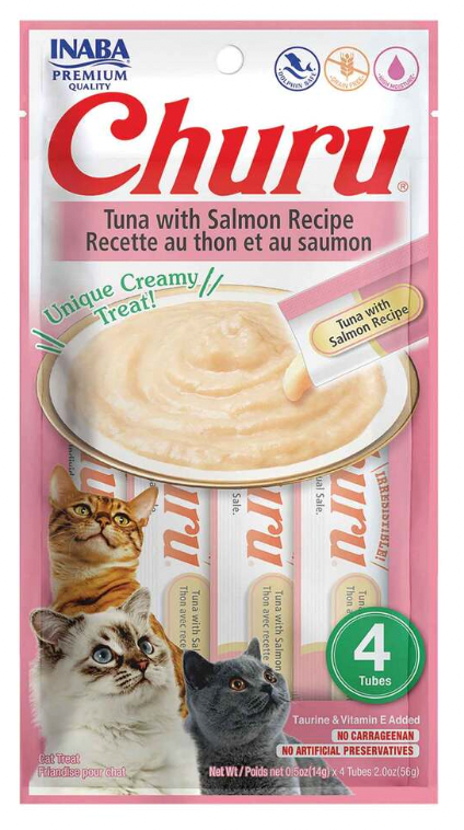 Inaba Churu Creamy Tuna with Salmon Cat Treat, 4 x .5 oz tubes
