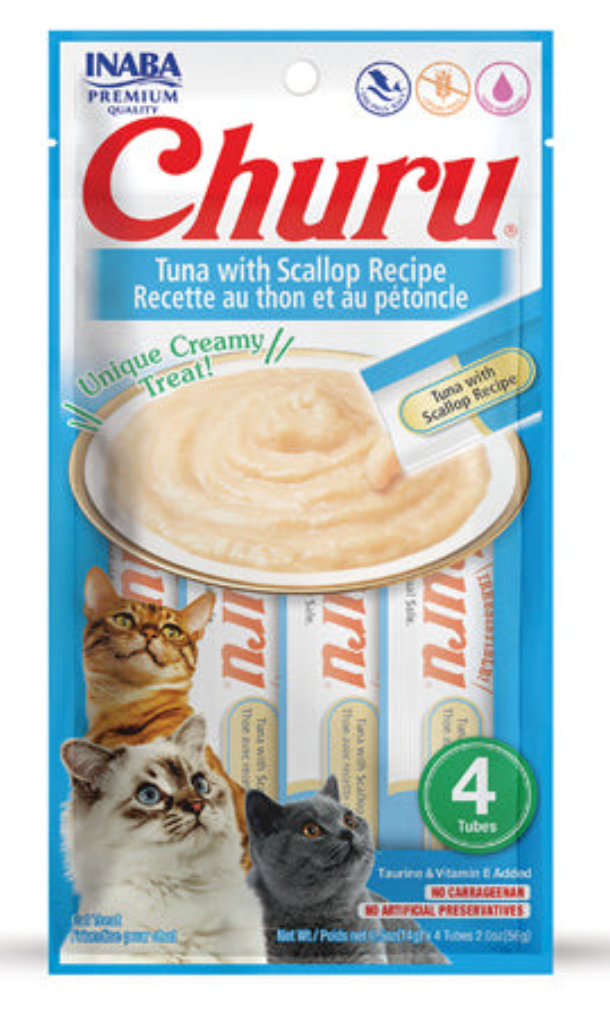 Inaba Churu Creamy Tuna with Scallop Cat Treat, 4 x .5 oz tube