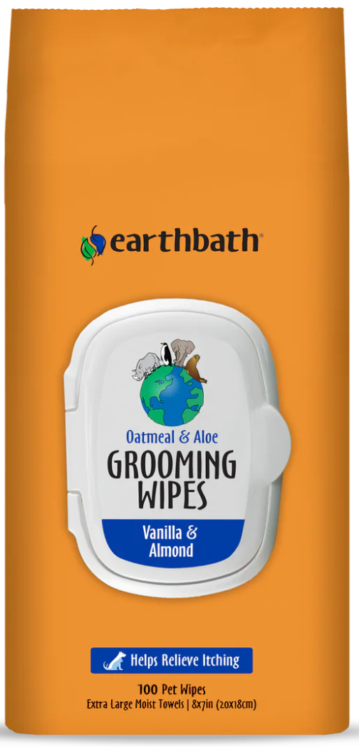 Earthbath Oatmeal & Aloe Wipes For Cats & Dogs, Vanilla & Almond, 100 count